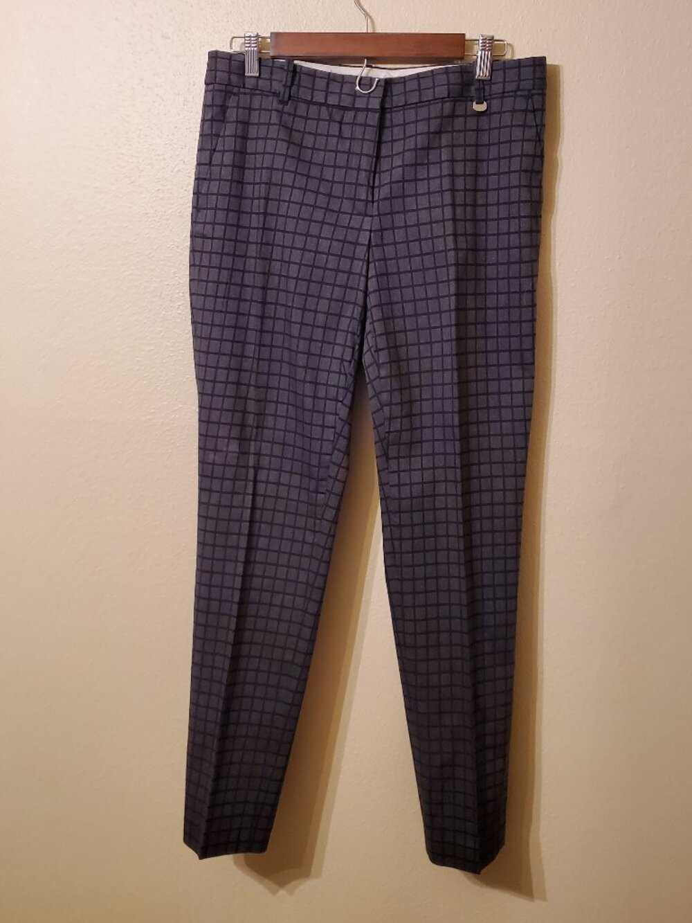 Brooks Brothers Natalie Fit Charcoal Gray Trousers with Black Windowpane Grid